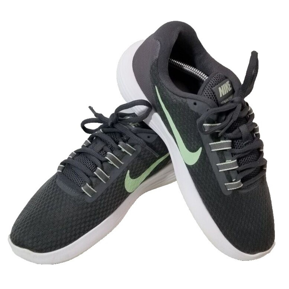Nike Women's Lunar Converge Gray Running Shoes Lace Up Green Swoosh Size 7.5" W
